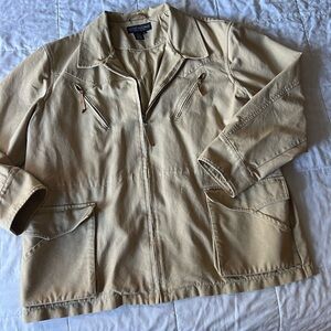 J Peterman vintage XL canvas jacket khaki Beige cotton large pockets